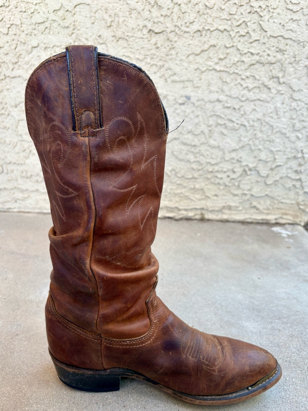 Durango Men 7.5 EE Women 9 WIDE Brown Distressed Leather Slouch Cowboy Boots - Picture 4 of 9